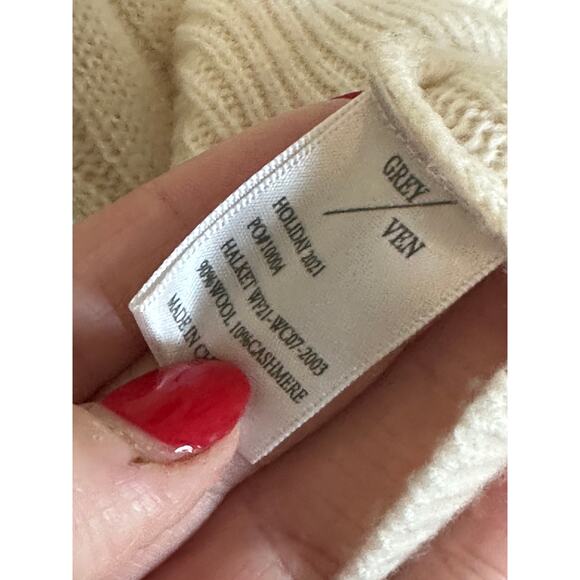 Grey Ven Women's XSmall White Halket Wool Cashmere Crew Neck Long Sleeve Sweater - Picture 11 of 11